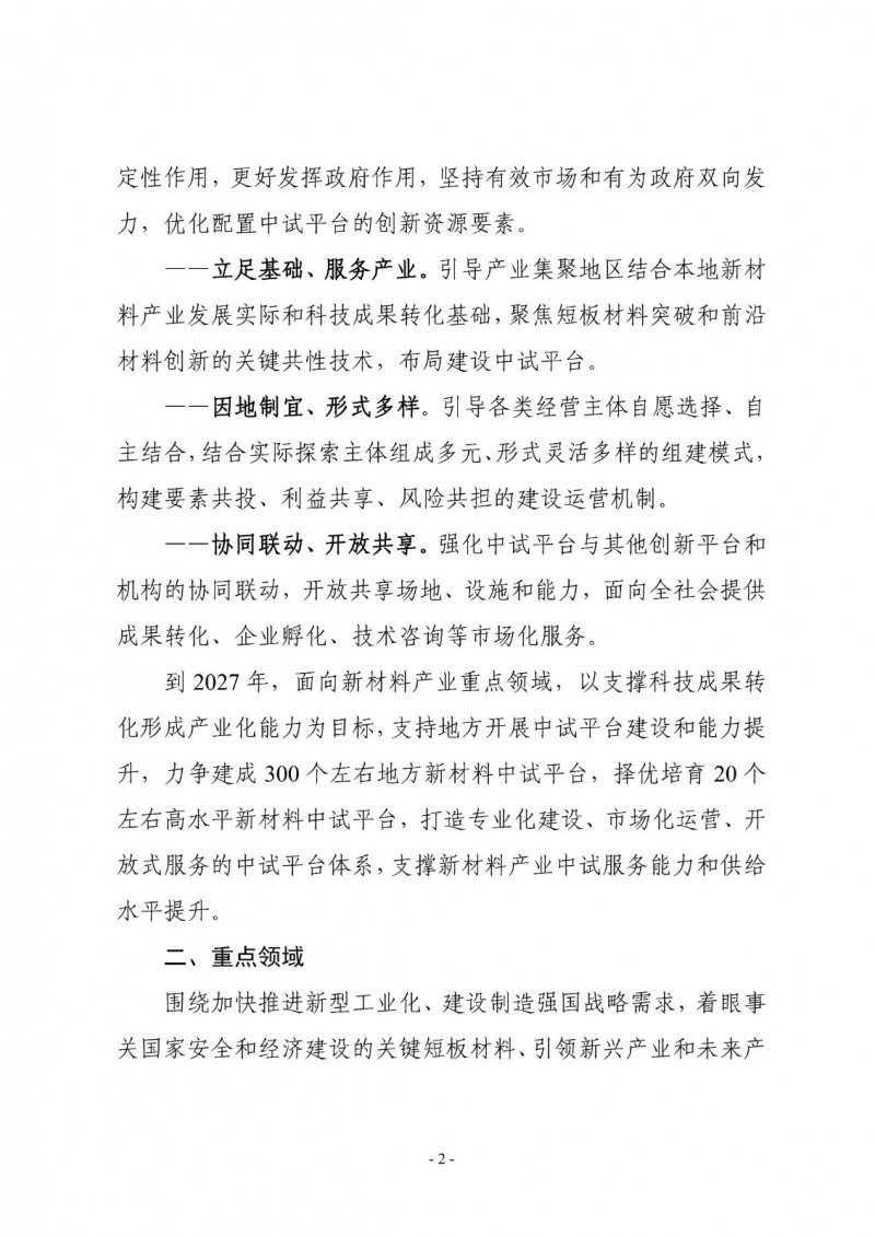 兩部委關于印發(fā)《新材料中試平臺建設指南(2024—2027年)》的通知 兩部委關于印發(fā)《新材料中試平臺建設指南(2024—2027年)》的通知