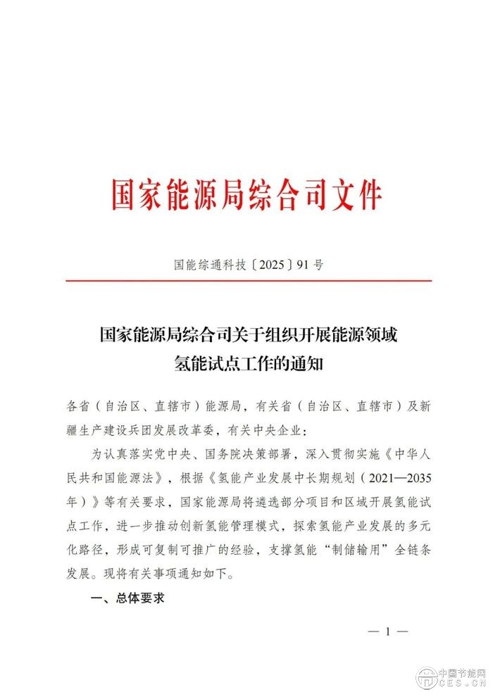 國家能源局綜合司關于組織開展能源領域氫能試點工作的通知