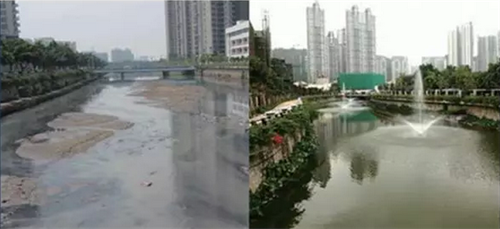 廣州獵德涌河人工增氧治理效果對比圖