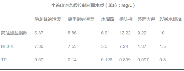 牛首山河各段控制斷面水質(zhì)
